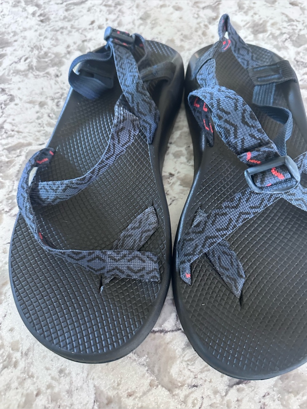 Chaco Men’s Black Sandals with Blue Patterned Straps